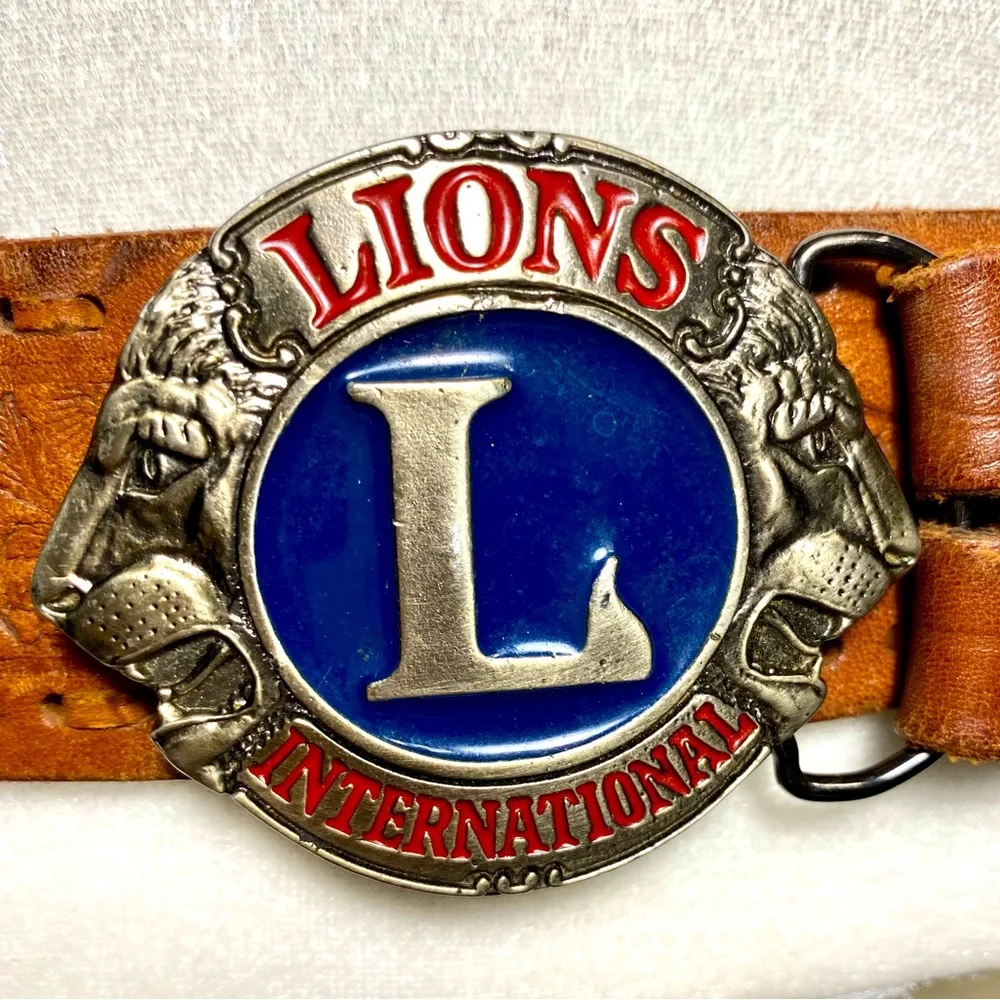 Leather Belt with Lion L letter Buckle